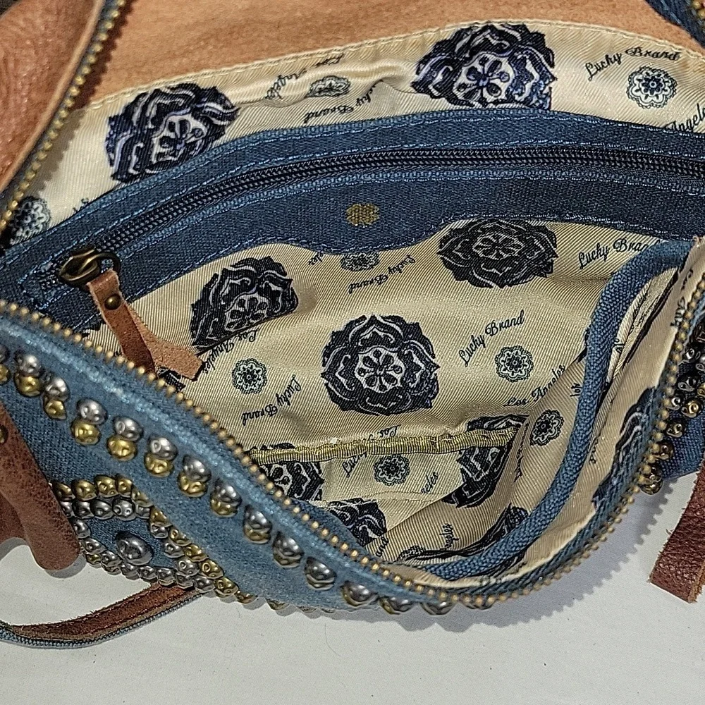 Lucky Brand Coated Canvas and Brown Leather Studded Shoulder Bag